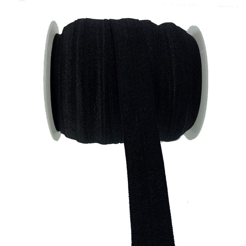 PAMIR TONG 25 Yards 5/8'' Fold Over Elastic FOE Headband Baby Hairbow Soft Foldover Elastic Binding Webbing Tape Craft Sewing (Black) - Image 1